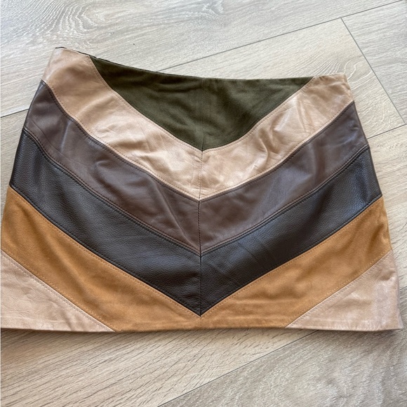 Haute Hippie Chevron Leather Mini Skirt - Brown and Tan - Picture 3 of 3
